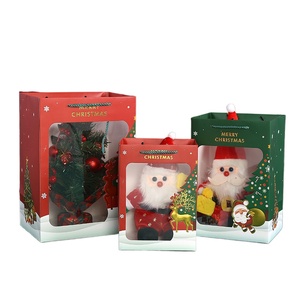 Bolsas de Regalo de Papel Navideñas con Ventana Transparente, Bolsas de Embalaje para Ramos de Manzanas de Nochebuena, Bolsas de Regalo al por Mayor para Fiestas Navideñas - Product Image 1
