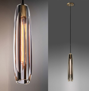 Lustre moderne en cristal K9 de luxe en cuivre, design minimaliste, pour bar, <span class=keywords><strong>comptoir</strong></span>, chevet, restaurant, verre fumé gris, luminaire suspendu - Product Image 3