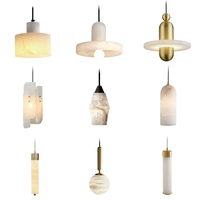 Lustre LED circulaire moderne en marbre espagnol motif flocon de neige, réglable en hauteur, en cuivre et albâtre, pour chambre à coucher