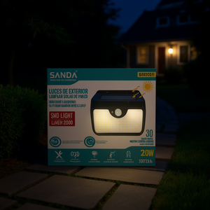 SANDA Solar Wall <b>Light</b> 20W 3600mAh <b>Motion</b> <b>Sensor</b> Outdoor <b>LED</b> Lamp - Product Image 3