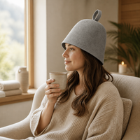 Chapeau de sauna en feutre de laine pure épaisse gris chiné, respirant et résistant à la chaleur, fait main avec logo personnalisé pour spa et hammam