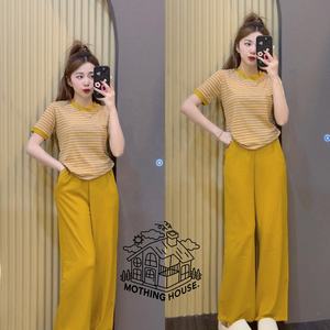 ชุดเซ็ตสองชิ้นสไตล์ฮ่องกงสำหรับฤดูร้อน เสื้อยืดและกางเกงขายาวลำลองสำหรับผู้หญิง ชุดเสื้อและกางเกงผู้หญิงแบบคลาสสิก - Product Image 2