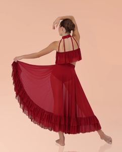 <span class=keywords><strong>Jupe</strong></span> de cercle complète à bande à col haut élégante et modeste avec deux volants froncés Compliment Costume de danse lyrique - Product Image 4