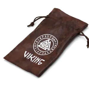 Brown leather viking gift bag for viking jewelry