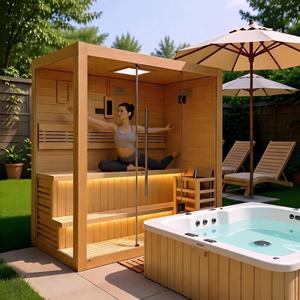 Luxury 2-3 Person Red Cedar Room With Chromotherapy <b>Lighting</b>, Audio, Indoor/Outdoor for Home Wellness - Product Image 1