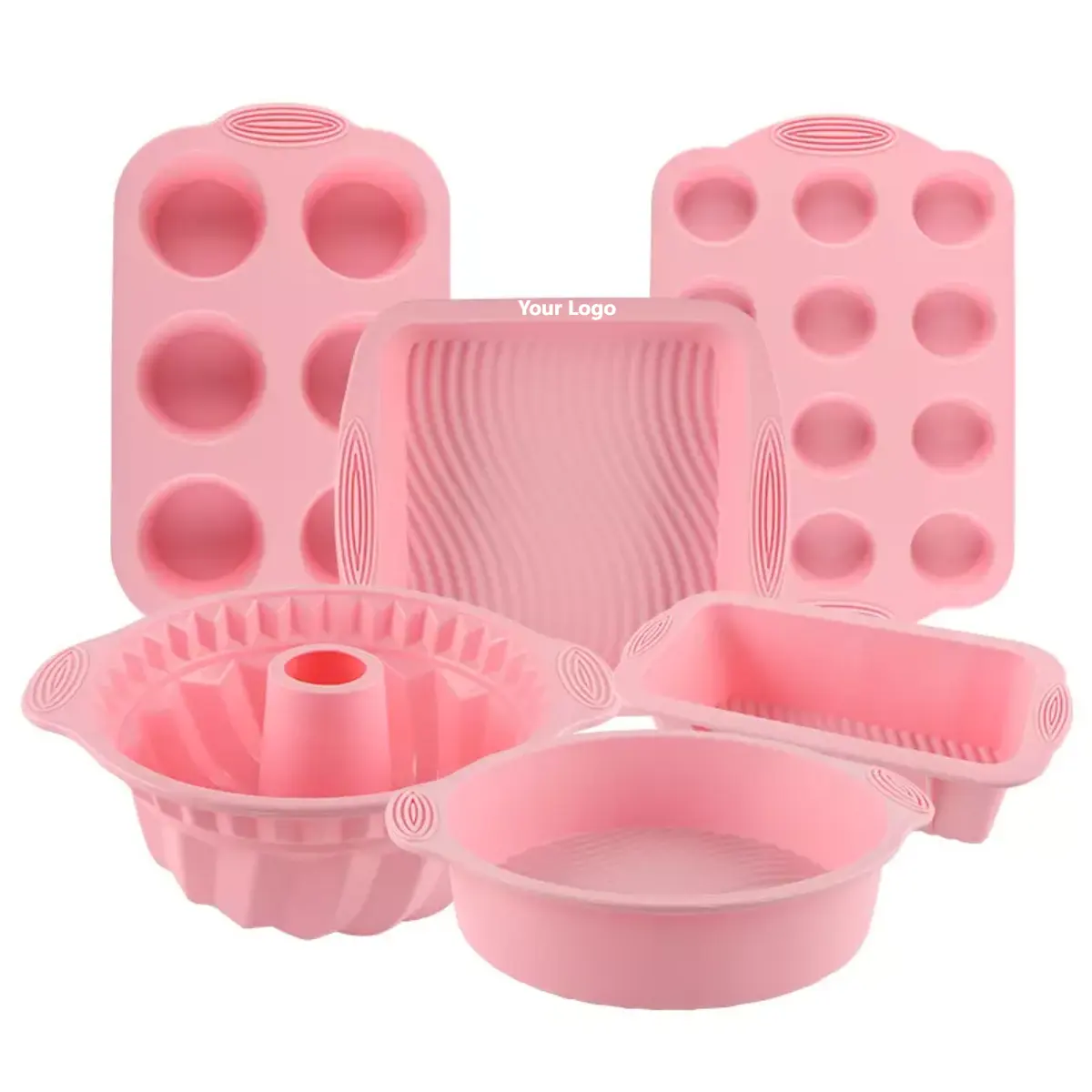 Custom Made Silicone Baking Tool 6 Piece Pink Silicone Baking Set Cake Mold