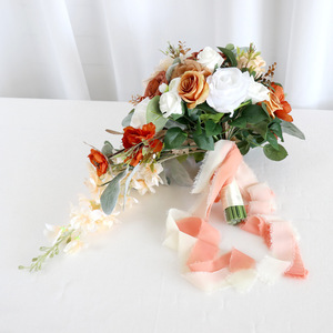 High Quality <b>Artificial</b> Silk Ball Dahlia Rose Flowers <b>Bouquet</b> for Bridal Wedding Party & Festival Decor for Valentine's Day - Product Image 3