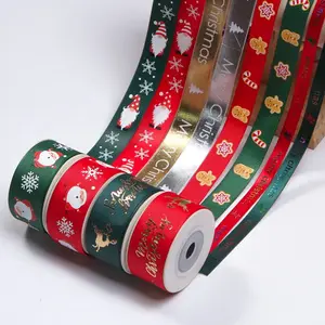 Personalizado poliéster preto cetim impresso fita Natal presente decorativo Grosgrain fitas impressas para envoltório do presente para arcos