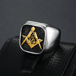 Anillos de acero inoxidable para hombre, chapados en oro de 18 quilates, masonería, Punk, <span class=keywords><strong>Rock</strong></span>, Hip Hop, para Biker AG, anillos de sello cuadrados masónicos - Product Image 2