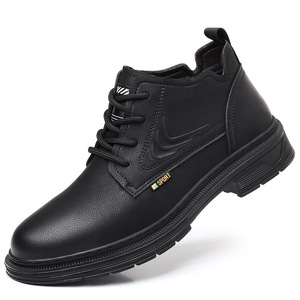 Bottes d'hiver doublées de polaire pour hommes, noires, à lacets, bout rond, chaussures de sport à tige haute pour temps froid - Product Image 5