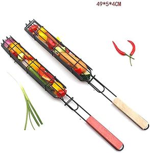 Pinza para parrilla de barbacoa con malla y mango de madera, antiadherente, electrochapada, para carbón, para camping, moderna, para exteriores - Product Image 3