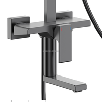 Système de douche apparent gris anthracite avec mitigeur simple en laiton, valve céramique Wanshai, pommeau de douche carré effet pluie, douchette à main, bec de baignoire et fonction massage