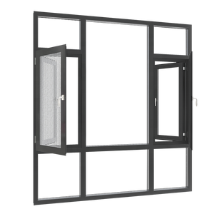 Fenêtre à battant moderne en aluminium noir inclinable et tournant avec gril et moustiquaire pour les maisons Fenêtres en aluminium noir - Product Image 2