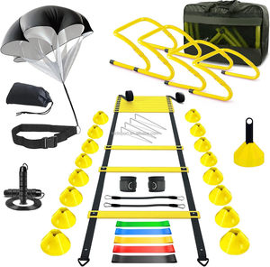 Các nhanh nhẹn thiết bị đào tạo bao gồm một 20 chân nhanh nhẹn bậc thang và bốn có thể điều chỉnh nhanh nhẹn trở ngại bóng đá Nón Dù - Product Image 1