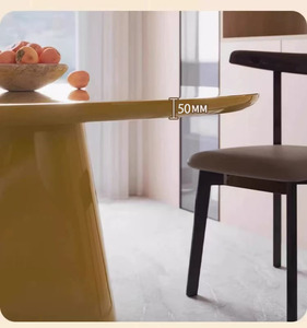 Rounded Edge Rectangle <strong>Solid</strong> <strong>Wood</strong> High-lacquer Durable Dinner <strong>Desk</strong> Integrated Tapered Cone Base Waterproof Easy Clean Table - Product Image 3