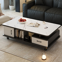 Nouvelle table basse en verre trempé de luxe haut de gamme 2025, petite table basse pour appartement, espace de rangement, style moderne simple, meubles de maison en pierre