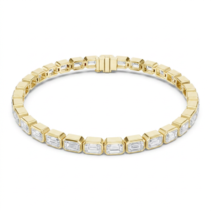 Unisex Yellow Gold Emerald Cut Lab Grown Diamond Bracelet IGI Certified Trendy Style Everyday Wear Bezel Setting Party - Product Image 1