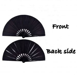 Grand éventail pliant noir en bambou chinois et japonais pour rave - Product Image 2