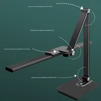 Lampe de bureau LED moderne à clipser Protection des yeux Écran incurvé Abat-jour en métal noir Corps en aluminium à piles pour étudiants Ordinateur