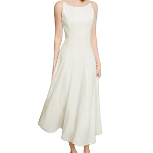 Nuevo Vestido Largo Blanco sin Mangas con Tirantes, Estilo Francés Popular para Mujer, con Cintura Natural - Product Image 1