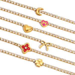 Bracelets à breloques tendance plaqués or avec chaîne en cristal, design trèfle à quatre feuilles, cœur et nœud, bijoux pour femmes, cadeau - Product Image 5