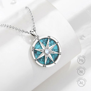 Merryshine 925 in argento Sterling della <span class=keywords><strong>stella</strong></span> del nord degli uomini <span class=keywords><strong>turchese</strong></span> gioielli pietra di luna con pendente della bussola collana - Product Image 3