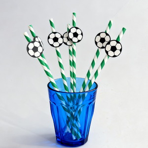 Pailles en papier jetables sur le thème de la Coupe du Monde de football, de baseball et de basketball, pailles en carton avec thème sportif décoratif - Product Image 2