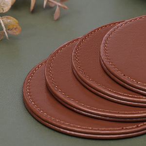 Sailu Leather Coasters Round 10cm Non Slip Heat Insulating Home <b>Bar</b> Table <b>Mats</b> Set of 6 Brown - Product Image 4