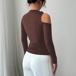 Channel 95 T-shirt da <span class=keywords><strong>donna</strong></span> sexy a collo alto con spalle scoperte, in 95% Rayon 5% Spandex, a manica lunga, con cut-out, vestibilità <span class=keywords><strong>slim</strong></span>, 2026 - Product Image 4