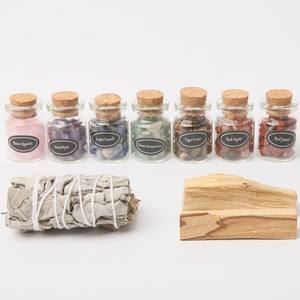 Toptan tedarik aromaterapi kristal Set uzay arıtılmış beyaz adaçayı perulu kutsal ahşap ham taş çakıl şişe - Product Image 4