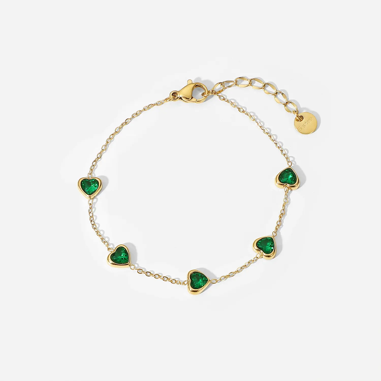 Luxus Smaragd Herz Stein Armbänder Frauen 18 Karat vergoldeten Schmuck Edelstahl hand gefertigte Armbänder String Armband Femme