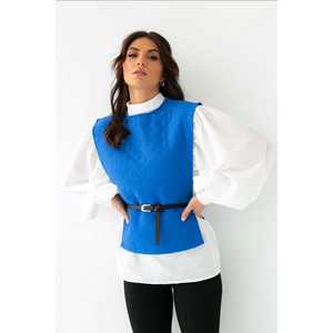 Wholesale Blue Belted Shirt And <b>Poncho</b> Set <b>Women</b> Full Sleeve Oxford Casual All Seasons - Product Image 1