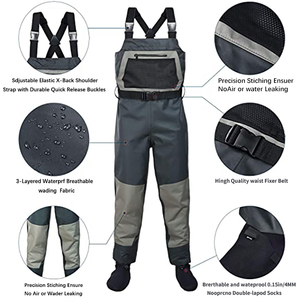 Waders respirants gris imperméables pour la pêche, la chasse, le jardinage, l'agriculture avec de <span class=keywords><strong>grandes</strong></span> poches - Product Image 2