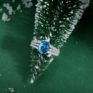 Super lujo brillante azul circón con incrustaciones anillo joyería 925 plata esterlina zafiro Cubic Zirconia <span class=keywords><strong>anillos</strong></span> para mujeres - Product Image 3