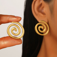 Boucles d'oreilles en acier inoxydable poli, design géométrique cœur pêche et soleil, pour femme, style audacieux