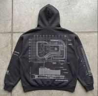 Sudadera con Capucha Gráfica Personalizada, Estilo Urbano Americano, 400GSM, Hombros Caídos, Felpa, Diseño Técnico, Fabricación Directa de Fábrica OEM