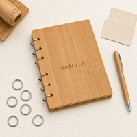Carnet de notes rechargeable en bambou naturel A5 avec reliure à 6 anneaux, papier en fibre de bambou écologique, pour étudiants