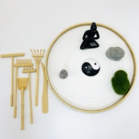 Jardin de sable zen pour bureau, kit de méditation Yin Yang avec plateau en bambou, figurine de yoga, mini râteaux, décoration pour le bureau et la maison, anti-stress