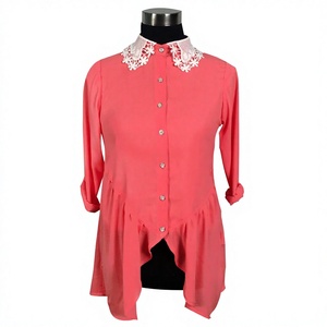 Women's Casual Chiffon Top <b>Lace</b> Peter Pan <b>Collar</b> Asymmetric Hem Three Quarter Sleeve Breathable Sweet Spring Summer Regular Fit - Product Image 1