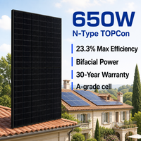 Panneau solaire tout noir 650W, demi-cellules, N-Type TOPCon, bifacial, double verre, efficacité 23,3%, module PV, garantie TUV IEC CE 1500V