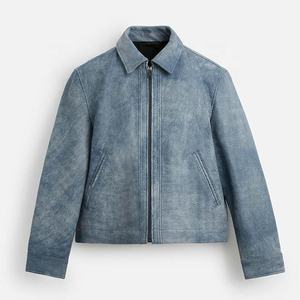 Venta al por mayor de ropa de fábrica de logotipo personalizado de alta calidad Casual Satén de moda todo-fósforo de pie chaqueta de cuero recortada con cuello para los hombres - Product Image 2