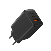 Chargeur rapide GaN PD65W avec 2 ports USB-C et 1 port USB-A pour ordinateur portable, smartphone, tablette, écouteurs, IEC EN 50075 & EN 62368