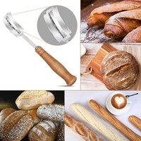 Coupe-pain en acier inoxydable 304 avec manche en bois de hêtre, 5 lames, étui en cuir et couteau à découper les baguettes