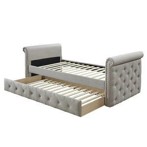 Meubles de chambre à coucher, ensemble de chambre à coucher, lit de repos de luxe, salon, lit king-size en <span class=keywords><strong>velours</strong></span> beige, cadre de lit, lit de repos en <span class=keywords><strong>velours</strong></span> capitonné de luxe - Product Image 4