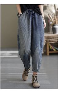 Jeans surpiqûres rayées vintage pour femmes, sarouel de style coréen XL et ample amincissant, collection de printemps pour filles potelées - Product Image 2