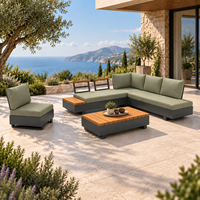 DWOO Fabrik 5-teiliges Holzmaserung-Transfer Aluminium Couchtisch-Set mit 250g Stapelfaserkissen und Aluminium Outdoor-Sofa