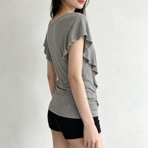 Blusa Plisada de Estilo Casual Coreano con Mangas con Volantes y Cuello en V para Mujer, Blusa Retro de Moda, Camiseta Informal - Product Image 5