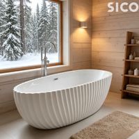 Baignoire SICO 1,7 m blanche à rayures verticales cannelées, baignoire de trempage en surface solide, baignoire de luxe pour villa, hôtel boutique, salle de bain