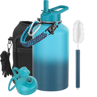 Bouteille d'eau sport isotherme à double paroi en acier inoxydable 304, avec bouchon à large ouverture, noir mat, réutilisable pour la gym