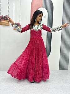 ชุดเดรสแบบอนาร์กาลี 3 ชั้น แต่งระบายที่คอ งานปักแบบคุชชี แกรมธี สำหรับงานเทศกาล งานเลี้ยง - Product Image 5